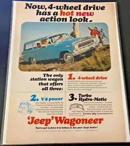 Blue 1965 Jeep Wagoneer V8 4WD "Hot New Action Look" - Vintage Print Ad Wall Art - Picture 1 of 5