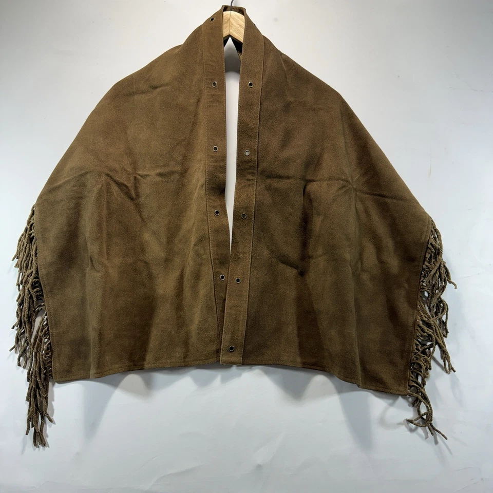Double D Ranch Suede Leather Fringe Neck Shawl Cape Poncho Rodeo Texas - Image 1 of 4