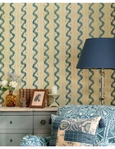 Anthropologie Mind The Gap Ikat Wallpaper Woodstock 69’ Beige Indigo NWT - Picture 1 of 5