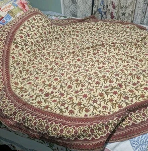 Casual Home Vintage Beige & Red Floral 68"Round Indian Cotton Tablecloth - Picture 1 of 4