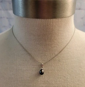 Dainty Black Pearl Pendant With 18K Gold Plated Chain Spring Ring Closure 16" - Picture 1 of 7
