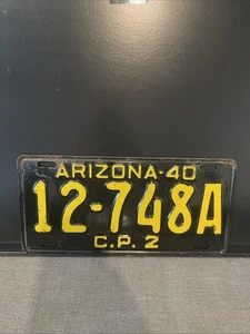 1940 Arizona License Plate C.P. 2  12-748A All Original - Picture 1 of 17