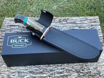 CUCHILLO BUCK LEROY REMER CUSTOM 124 ** CHOLLA CACTUS ÓNIX/TELA DORADA HOJA FIJA Foto 1 de 4