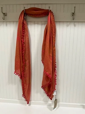 Prana Stefany Sarong Sunset manchas de pêssego coral tamanho único acabamento pom multivias novo com etiquetas - Imagem 1 de 4