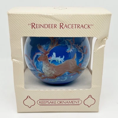 Adorno de bola azul con reno Hallmark Keepsake Grandfather 1983 vintage Foto 1 de 4