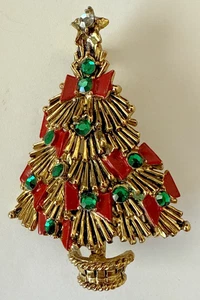 SPILLA ALBERO DI NATALE vintage anni 50/60 HOLLYCRAFT smalto strass tono oro - Foto 1 di 11