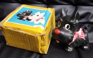 Salvadanaio giapponese vintage ceramica cane nero runa Naito H4,7 x 4,9 pollici Showa retrò - Foto 1 di 4