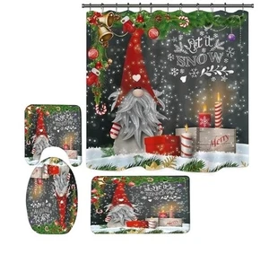 Christmas Gnome Shower Curtain Set with Rugs Set for Bathroom and 72x72 in - Picture 1 of 4
