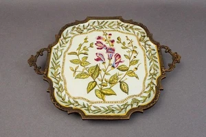 Bandeja de ajuste de asas de latón de porcelana diseño floral castellano vintage 15" x 11,5" - Imagen 1 de 8
