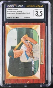 1955 Bowman Harvey Kuenn Authentic Auto CGC/JSA 3.5 (Last Name Error Card) - Picture 1 of 2