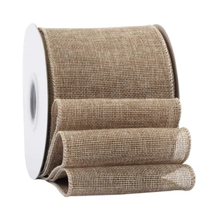 Ribbonitlux Natural Burlap Wired Ribbon, 4 inch x 20 Yards, Wired Edge Burlap... - Picture 1 of 7