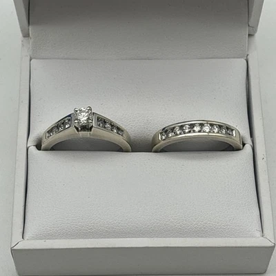 Sandeep 14k White Gold & Diamond Wedding Ring Set/ Size 6.75 & 7 / .93tcw #1461D - Image 1 of 4
