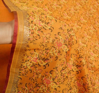 Tela de sari tejida estampada de seda de morera pura chatarra de mostaza de colección Sushila Foto 1 de 4