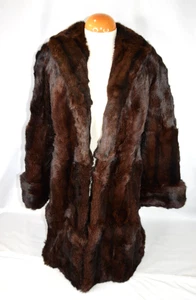 Vintage Mink Fur Coat Vintage Natural Dark Brown Large Rich Mahogany Satin Lined - Picture 1 of 6