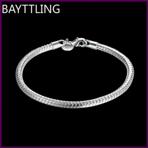 Bracciali in argento sterling 925 nuovi caldi per donna uomo 4 mm catena osso di serpente matrimonio - Foto 1 di 24