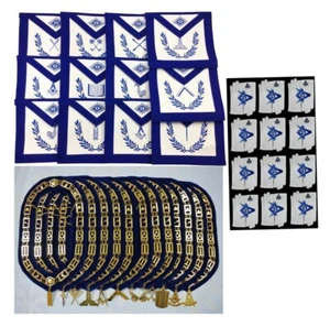 Masonic Aprons & Regalia Blue Lodge Officers Chain Collar and Gloves Set of 12 - Picture 1 of 5