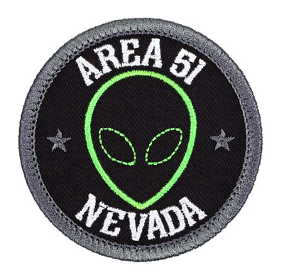 Area 51 Nevada Alien Head Embroidered Patch Black/Dark Gray Iron-On Sew-On Hat - Image 1 of 2