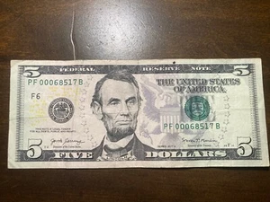 Lincoln Nebraska Zip Code $5 Dollar Bill (68517) Unique Serial Number Lincoln,NE - Picture 1 of 3