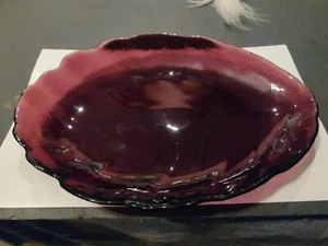 Dansk Glass Amethyst Purple Aspen Leaf Embossed 15" Serving Platter  - Picture 1 of 5
