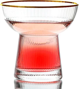 Stemless Margarita Glasses Set of 2 - Elegant Vertical Stripes Cocktail Glasses - Picture 1 of 12