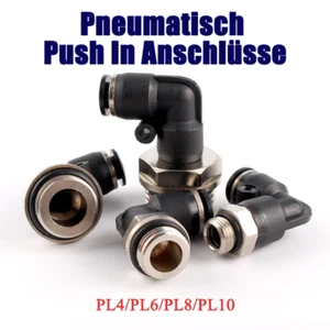 Pneumatik Push In Anschlüsse Ellbogen Außengewinde Steckverschraubung PL4-PL10 - Picture 1 of 20