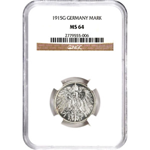 1915 G Germany 1 Mark, NGC MS 64, Attractive Example