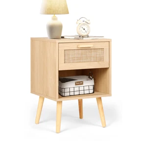 Rattan Nightstand with Hand Made Drawer, Storage Side Table for Bedroom - Picture 1 of 25
