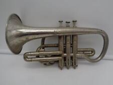 Vintage Nickel over Brass 3 Valve Bugle Pocket Trumpet Flugel Horn AS IS