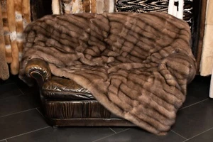 8870 Tortora Sable Fur Throw with Kolinsky Lining Real Fur Blanket Genuine Sable - Picture 1 of 9