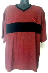 Rocawear Classic Striped V-Neck T-Shirt Mens Size 4XB Red Black Embroidered R - Picture 1 of 4