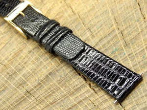 Lassale Seiko Black Lizard w Gold Tone Buckle 12mm Vintage NOS Unused Watch Band - Picture 1 of 4