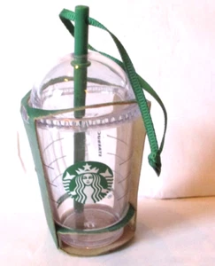 NUOVO Starbucks Tazza Fredda Caffè Verde Paglia Trasparente Cupola Coperchio Bicchiere Ornamento 4" - Foto 1 di 3