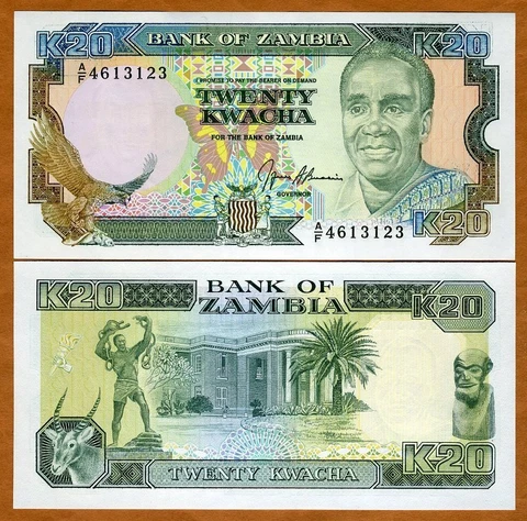 Zambia, 20 Kwacha, ND (1989-1991), P-32 (32b), Sign. 9 UNC Cover