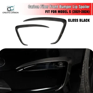 2pcs Dry Carbon Fiber Front Fog Light Cover Trim For Tesla Model S 2021-2024 - Picture 1 of 8