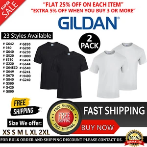 Pack of 2 Wholesale Gildan T Shirt Blank Adult Plain T-Shirt - XS S M L XL 2XL - Picture 1 of 44