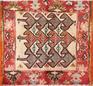 Geometric Traditional Square Ivory Rug 2x2 Handmade Wool Carpet - Picture 1 of 15