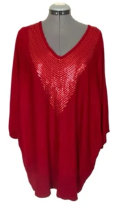 CJ Banks V Neck 3/4 Sleeve Pullover Sweater Sequins Red Size 4X NWT - Picture 1 of 9