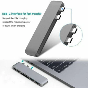 6 in 1 Dual USB 3.0 Type C Hub Adapter Card Reader For Mac Book Pro HUAWEI UF - Picture 1 of 7