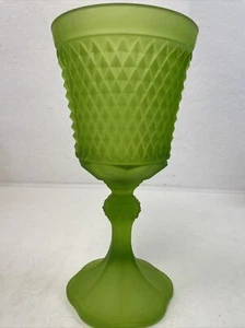 Vintage Green Diamond Point Indiana Glass Tall Chalice Footed Urn - Picture 1 of 2