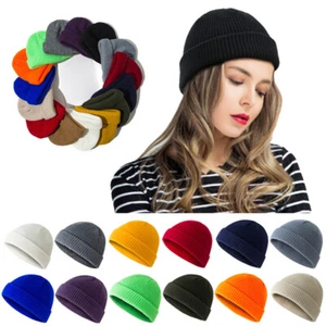 Womens Mens Fisherman Beanie Hat Winter Warm Knitted Ribbed Docker Caps - Picture 1 of 21