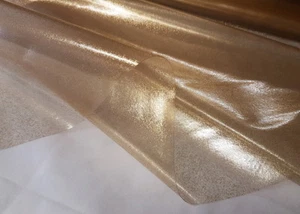 PVC TABLE CLOTH GLITTER GOLD ON CLEAR TRANSPARENT SPARKLE VINYL WIPE ABLE COVER - Picture 1 of 3
