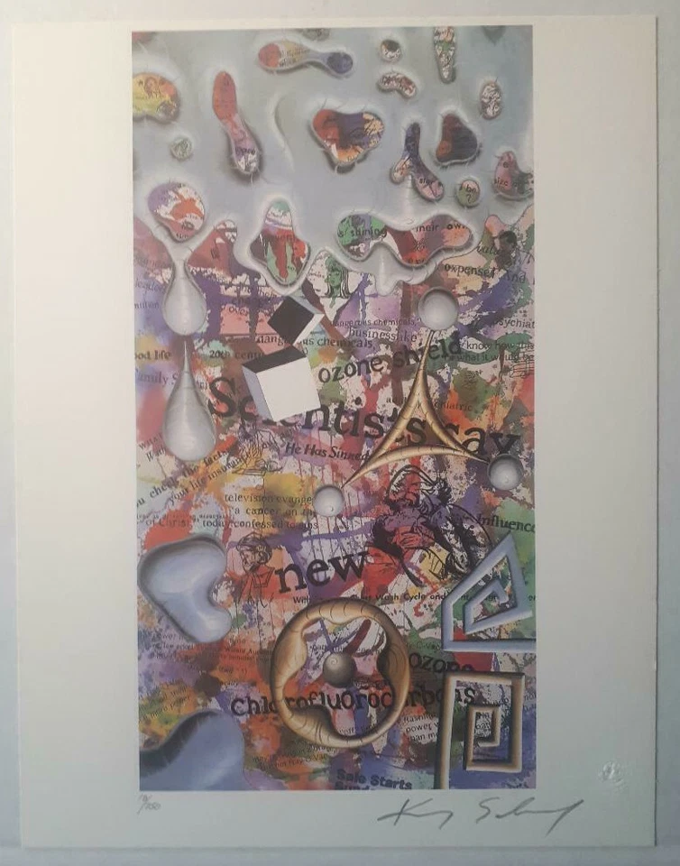 PINTURA LITOGRÁFICA FIRMADA POR KENNY SCHARF (1958) EE. UU. NACIONES UNIDAS con certificado de autenticidad WFUNA Foto 1 de 4