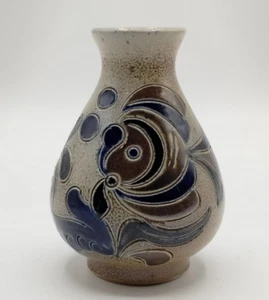 Small Bud Vase Stoneware Fish Water Wave Design Studio Art Pottery Signed Dated - Picture 1 of 10