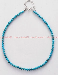 Fashion 4mm Natural Blue Turquoise Round Gemstone Beads Necklace 14-24" AAA - Picture 1 of 12