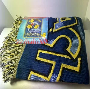 Vintage 1990s Pokemon Woven Jacquard Throw Blanket Surfing Pikachu Edition Rare - Picture 1 of 5