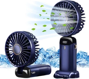 Handheld USB Fan Rechargeable 5-Speed Foldable Mini Fan w/ LED Dark Blue - Picture 1 of 7