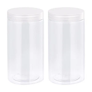 Rotondi Barattoli Plastica con Trasparente Vite Top Coperchio,34oz/1000ml,2pz - Foto 1 di 5