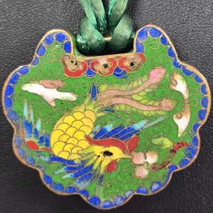 Vintage chinesische Cloisonne Schloss Floral bunte Anhänger Halskette Drache & Vogel - Bild 1 von 11