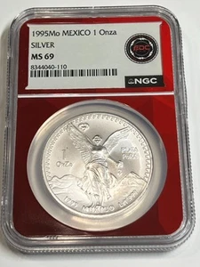1995 MO Mexico 1 oz Silver Libertad Onza MS 69 NGC EDC RED CORE - Picture 1 of 11