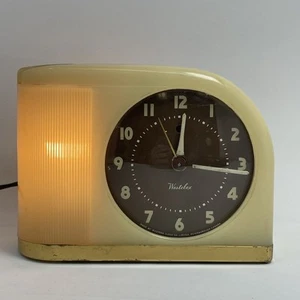 Vintage Mid Century Westclox S5-J Bakelit Moonbeam Electric Uhr braunes Zifferblatt - Bild 1 von 19